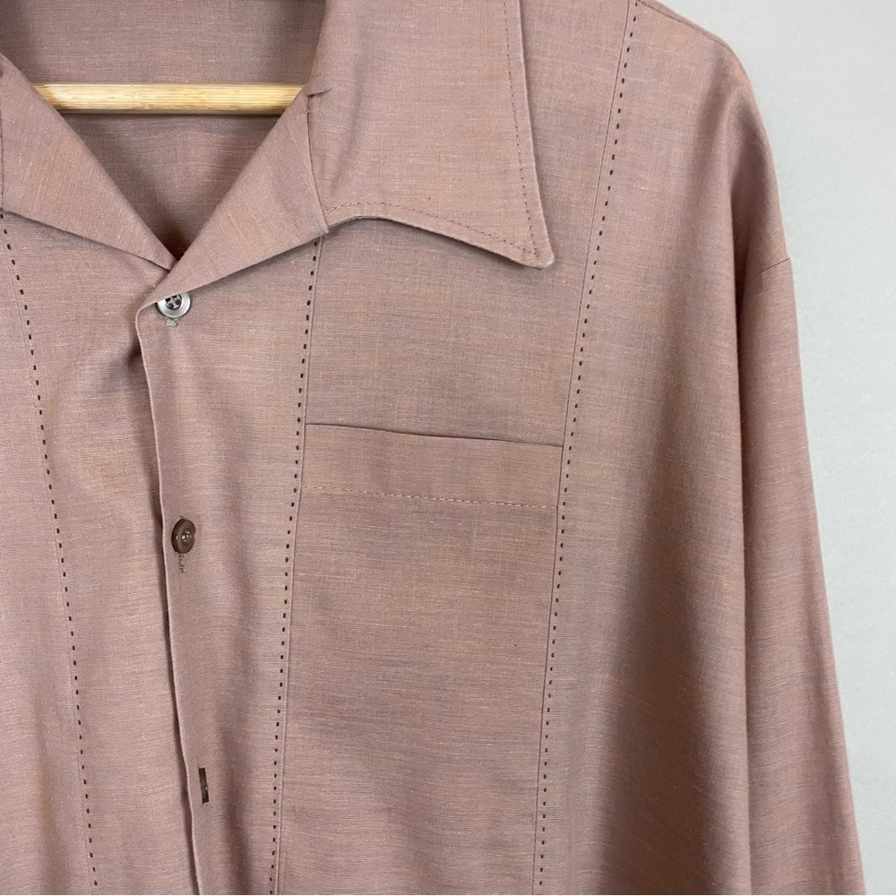 Vintage Shirt Men Embroidery 2X Tall Long Sleeve Mauve Button-Up Pointed Collar - Picture 8 of 11